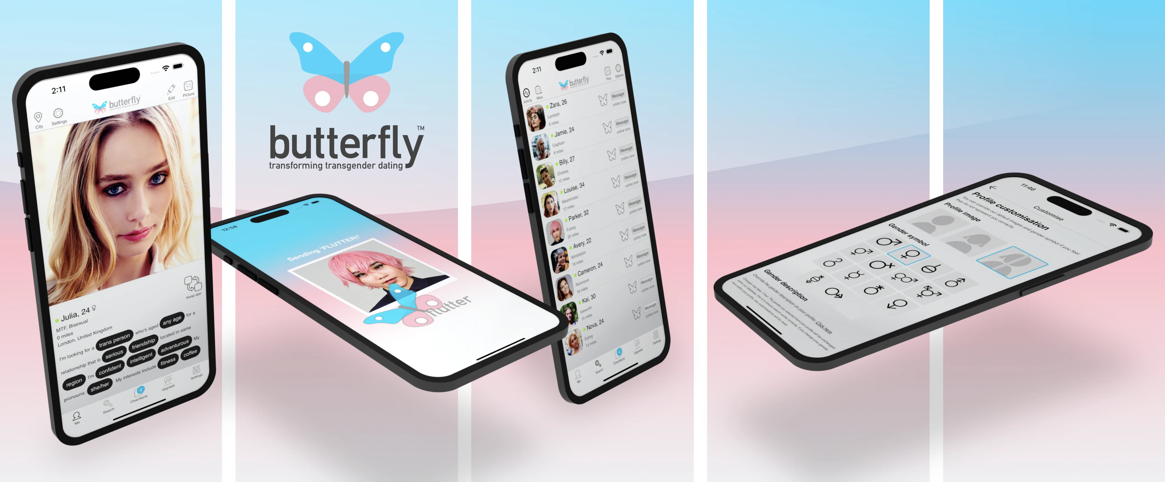 Butterfly Dating overview: profiles, Flutter, member search and profile customisation